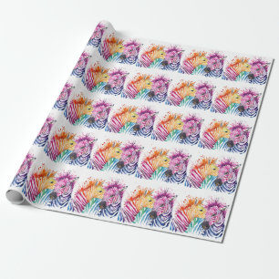 Rainbow zebra, watercolor wild illustration. wrapping paper