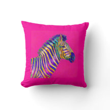 rainbow zebra with fuschia pink pillow