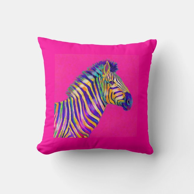 rainbow zebra with fuschia pink pillow (Front)
