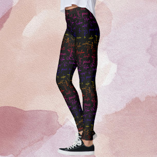 Rainbow Zen Colourful Yoga Meditation Words Leggings