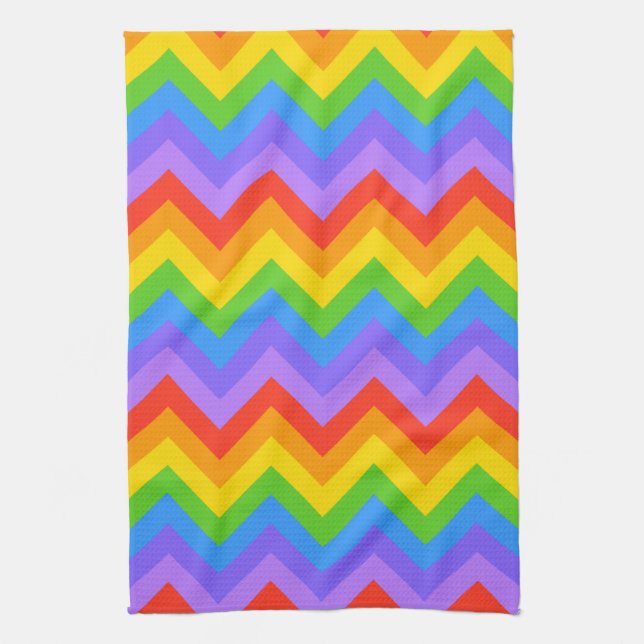 Rainbow Zig Zag Pattern. Tea Towel (Vertical)