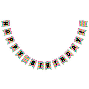 Rainbow zigzag stripes Happy Birthday colours sign