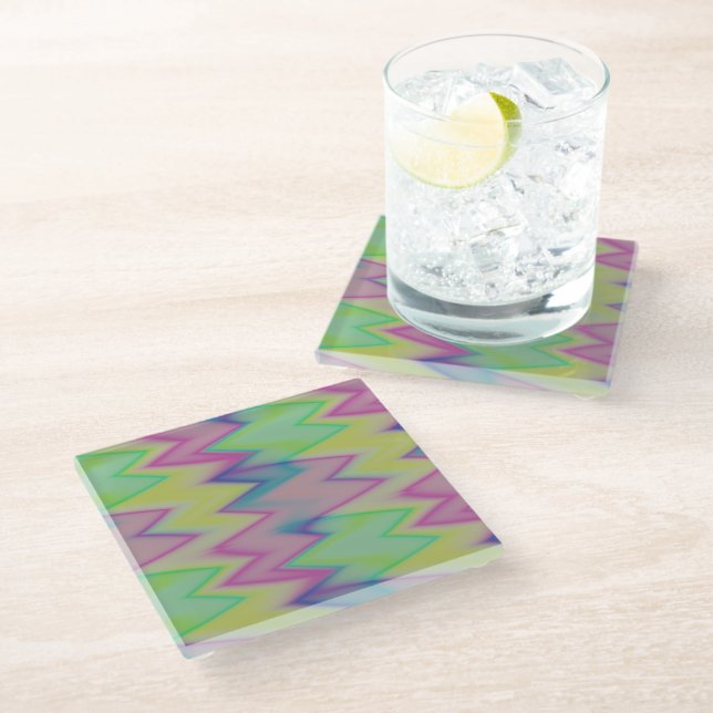 Rainbow Zigzags      Glass Coaster (Angled)