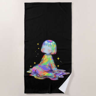 Rainbowcore Sleepy Chibi Drip Dream Beach Towel