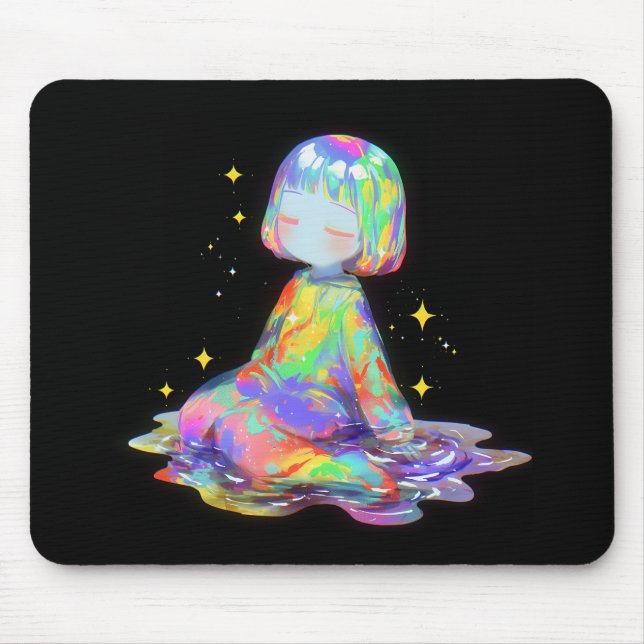 Rainbowcore Sleepy Chibi Drip Dream Mouse Mat (Front)