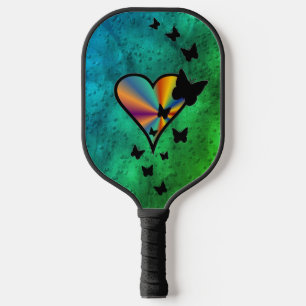 Rainbowheart and Butterfly Pickleball Paddle