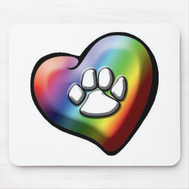 rainbowheartpawprint mouse mat (Front)