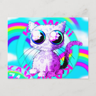 Rainbows and a curly cat in Kawaii style Postcard