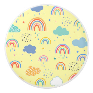 Rainbows and clouds ceramic knob