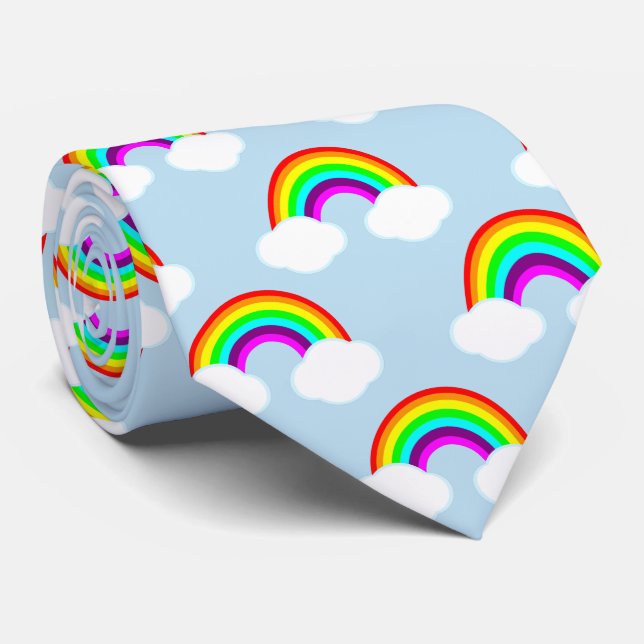 Rainbows and Clouds in Blue Skies Tie (Rolled)