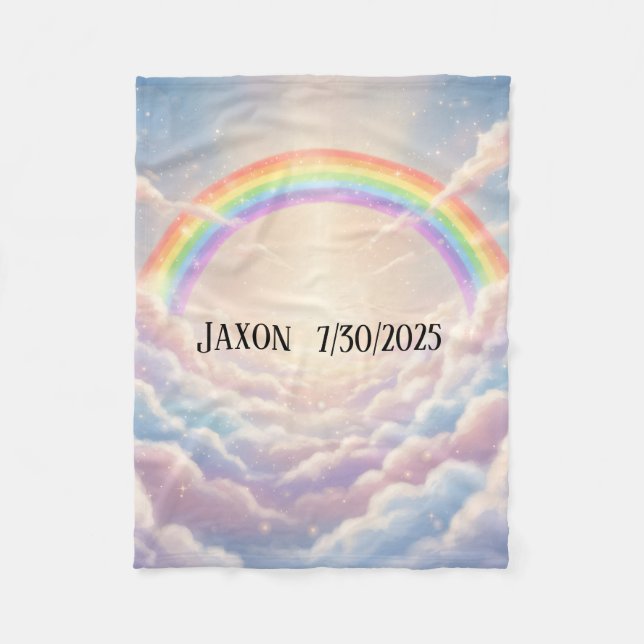 Rainbows and clouds - Personalized colorful cute Fleece Blanket (Front)