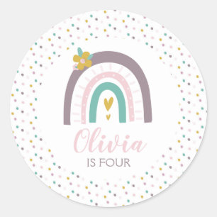 Rainbows and flowers birthday party stickers