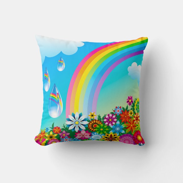 Rainbows and Flowers Cushion (Front)