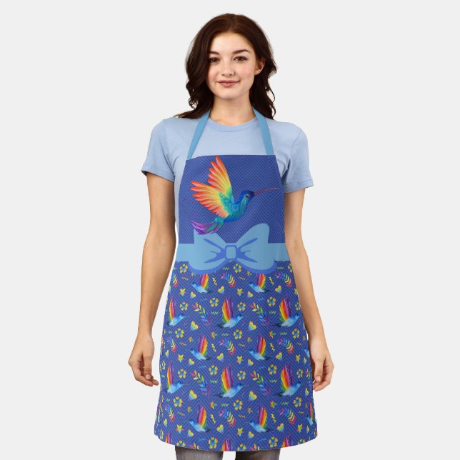 Rainbows and Love Humming Bird Apron in Blueberry (Worn)