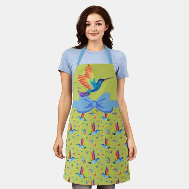 Rainbows and Love Humming Bird Apron in Lime (Worn)