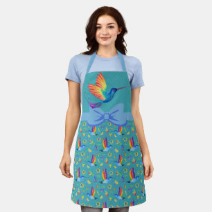 Rainbows and Love Humming Bird Apron in Teal
