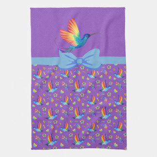 Rainbows and Love Humming Bird in Aubergine Tea Towel