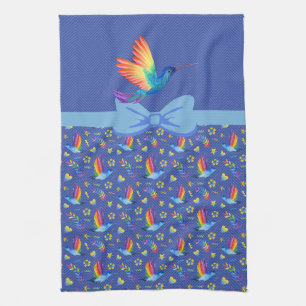 Rainbows and Love Humming Bird in Blueberry Tea Towel