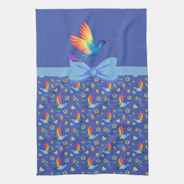 Rainbows and Love Humming Bird in Blueberry Tea Towel (Vertical)