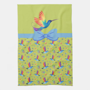Rainbows and Love Humming Bird in Lime Tea Towel