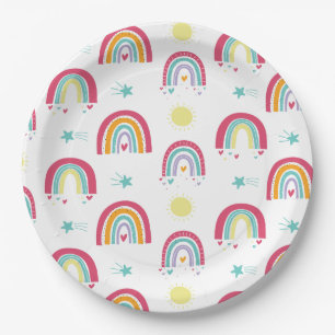 Rainbows and suns Birthday Pink and Purple Party Paper Plate