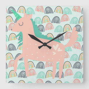 Rainbows and Unicorns Square Wall Clock