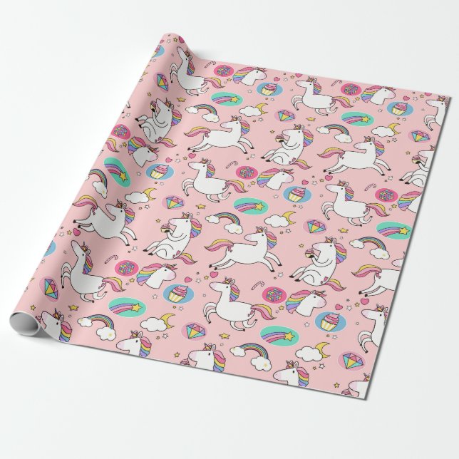 Rainbows and Unicorns Wrapping Paper (Unrolled)