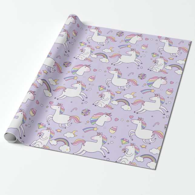 Rainbows and Unicorns Wrapping Paper (Unrolled)