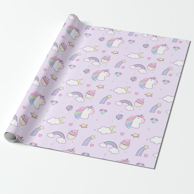 Rainbows and Unicorns Wrapping Paper (Unrolled)