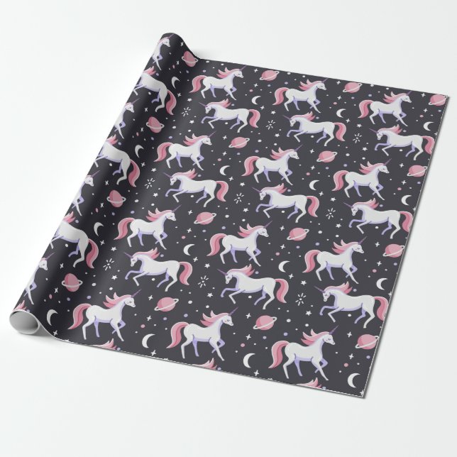 Rainbows and Unicorns Wrapping Paper (Unrolled)