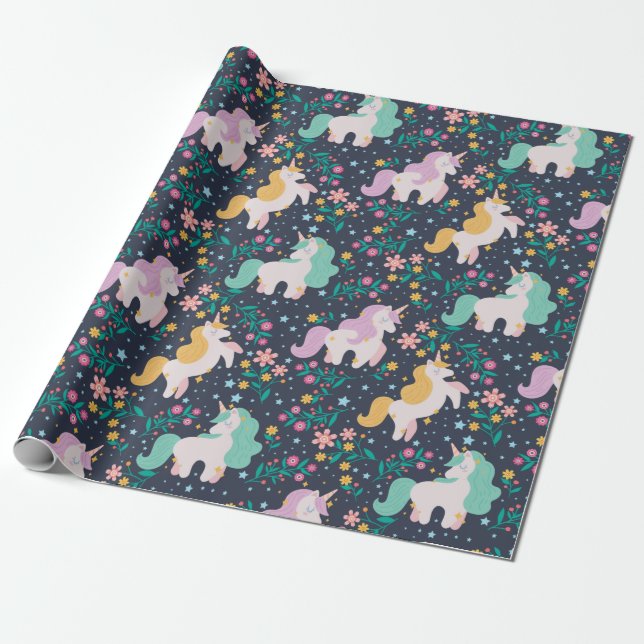 Rainbows and Unicorns Wrapping Paper (Unrolled)