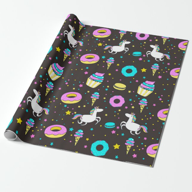 Rainbows and Unicorns Wrapping Paper (Unrolled)