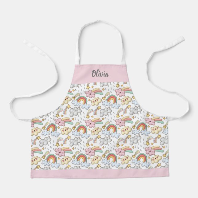 Rainbows Clouds and Shooting Stars with Name Apron (Front)