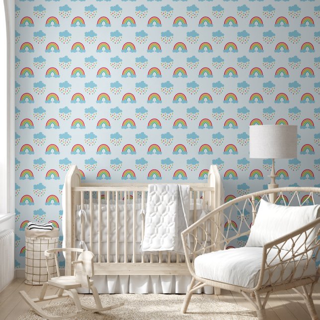 Rainbows & Clouds Pattern Wallpaper (Kids)