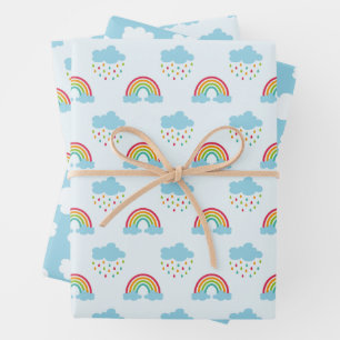 Rainbows & Clouds Pattern Wrapping Paper Sheet