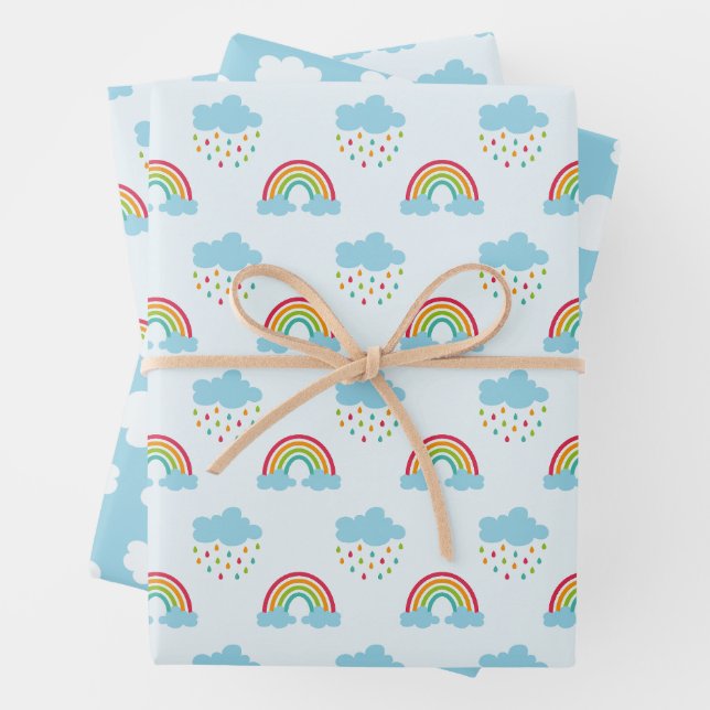 Rainbows & Clouds Pattern Wrapping Paper Sheet (In situ)