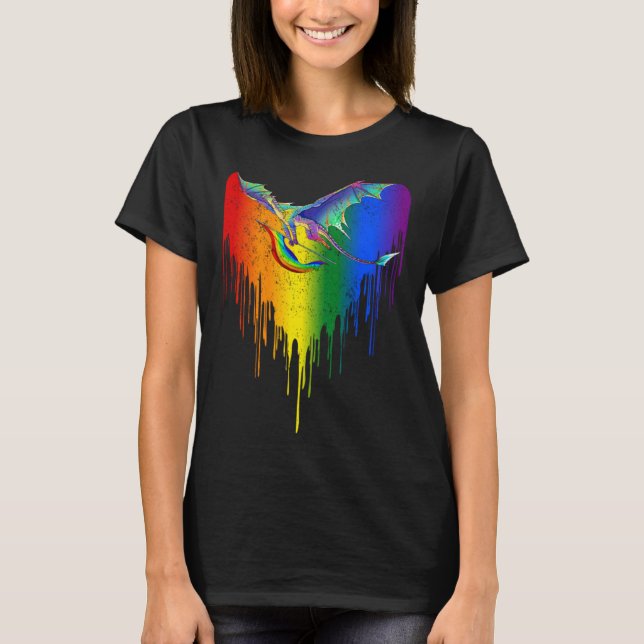 Rainbows Dragons Heart Classic For LGBT Gay Les T-Shirt (Front)
