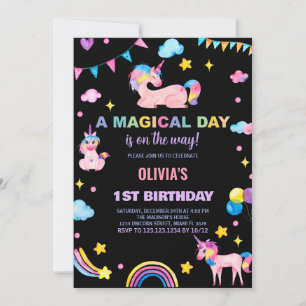 Rainbows Flags Unicorn Birthday Invitations