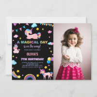 Rainbows Flags Unicorn Birthday Invitations photo