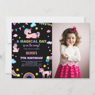Rainbows Flags Unicorn Birthday Invitations photo