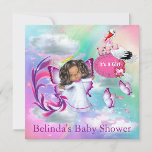 Rainbows,Fluffy Clouds & Baby Butterfly Invitation