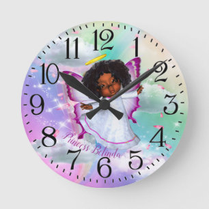 Rainbows, Fluffy clouds & Butterfly Baby Girl Round Clock