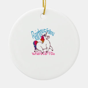 Rainbows Follow Wherever I Go Fantasy Funny Unicor Ceramic Tree Decoration