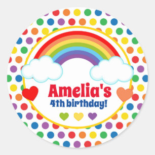 Rainbows Hearts and Dots Girls Birthday Classic Round Sticker