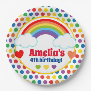 Rainbows Hearts and Dots Girls Paper Plate
