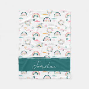 Rainbows & Hearts Pattern Fleece Blanket