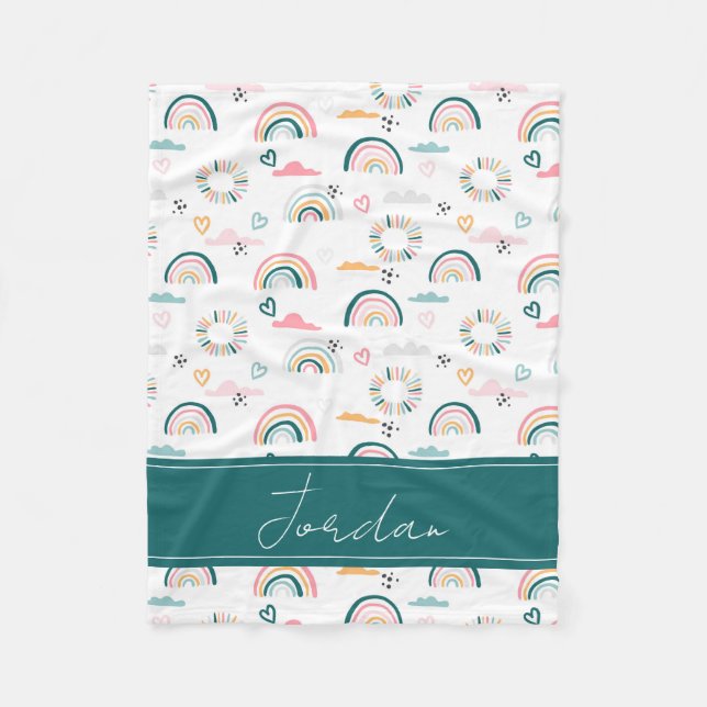 Rainbows & Hearts Pattern Fleece Blanket (Front)