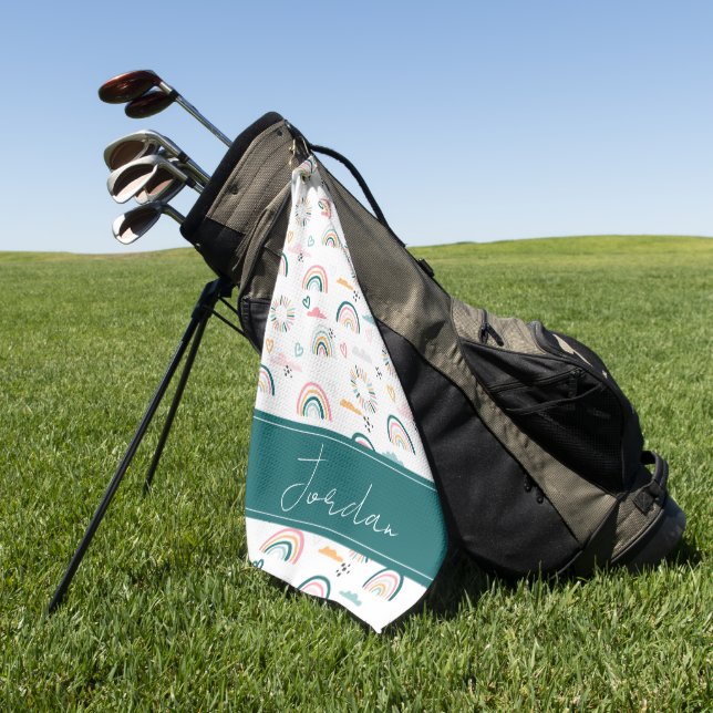 Rainbows & Hearts Pattern Golf Towel (Green)