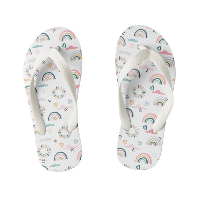 Rainbows & Hearts Pattern Kid's Flip Flops (Footbed)