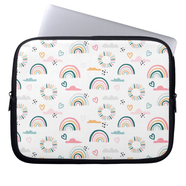 Rainbows & Hearts Pattern Laptop Sleeve (Front)
